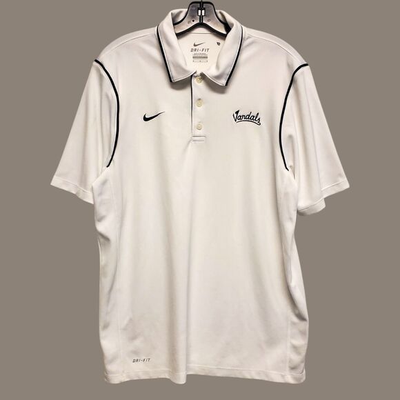 IDAHO VANDALS Polo Shirt Mens Medium White Black NIKE Swoosh College Football - Picture 1 of 7